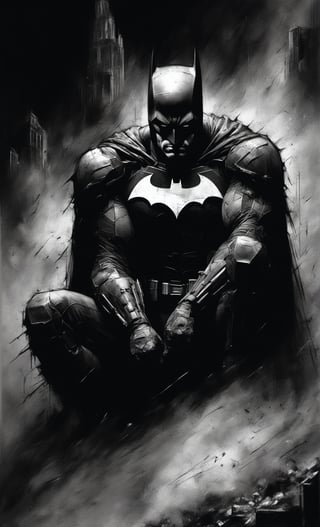 score_9, score_8_up, score_7_up, score_6_up, CharcoalDarkStyle, Batman with combat weathered armors suit,, source_anime, Gotham City, facing fears, splashes of dark black to faint light grey, Tim Sale, Urban Comics, lost, solo,  Poorly_lit, Dark, Shadows, sadness, confusion, depravade, crawling, begging the skies for help, dark, sketch, drawn with charcoal, monochrome, black and white, (Masterpiece:1.3) (best quality:1.2) (high quality:1.1) 