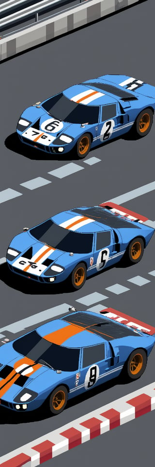 (Pixel-Art Adventure featuring a sportcar: Pixelated Ford GT40 1966 on a pit stop of 1966 Le Mans 24H), style,pixel art,pixel
