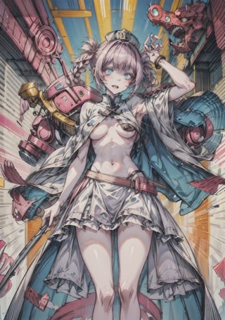 best quality, (masterpiece:1.2), highly detailed, 1girl, solo,nanakusa nazusa, standing, looking at the viewer, fang,blue eyes, pink hair, hair rings,bsp,naked,boobs,nippels,exposed_pussy,pussy_lips,LODBG,midjourney,cunt,pubic_hair,Tex Mex Burrito Style,line anime,no_clothes,nude,:),