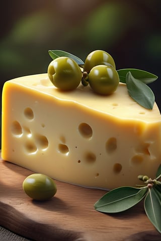 RAW natural photo big peace of gruyere cheese, masterpiece, side shot, oiled, side shot, ultra hd, realistic, olives, leaves of olive, vivid colors, highly detailed, perfect composition, beautiful, almounds, detailed intricate insanely detailed octane render trending on artstation, 8k artistic photography, photorealistic concept art, soft natural volumetric cinematic perfect light
