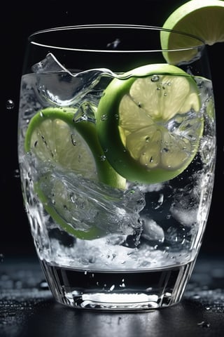 RAW natural photo Of glass of dry gin tonic splash, zoom out to the glass, scratch ice, 
two slices of fresh green apple , only one light cenital chimera, day advertising shooting (((infinite black  background))) , realistic photograph, sharp focus, depth of field, shoot, ,side shot, side shot, ultrahd, realistic, vivid colors, highly detailed, perfect composition, 8k, photorealistic concept art, soft natural volumetric cinematic perfect light, NIGHT RACE IN A CIRCUIT, ADVERTISING SHOT
,mecha,robot,cyborg style,cyborg