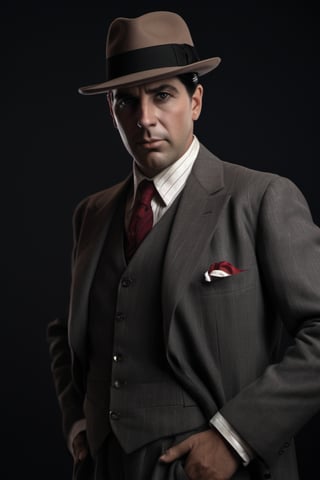 RAW natural photo OF real carlos gardel now, slim body, realisct, no friendly, ((full body)), sharp focus, depth of field, shoot, ,side shot, side shot, ultra hd, realistic, vivid colors, highly detailed, perfect composition, 8k artistic photography, photorealistic concept art, soft natural volumetric cinematic perfect light, black background studio, ,OHWX, ,OHWX WOMEN 