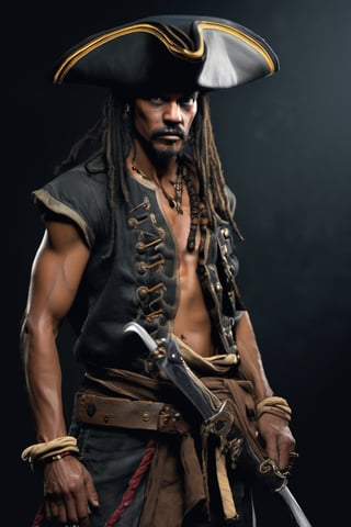 RAW natural photo of CARIBEAN PIRATES realistic, DEPECHE MODE, no muscles, slim body, realisct, no friendly, ((full body)), sharp focus, depth of field, shoot, ,side shot, side shot, ultra hd, realistic, vivid colors, highly detailed, perfect composition, 8k artistic photography, photorealistic concept art, soft natural volumetric cinematic perfect light, black background studio,