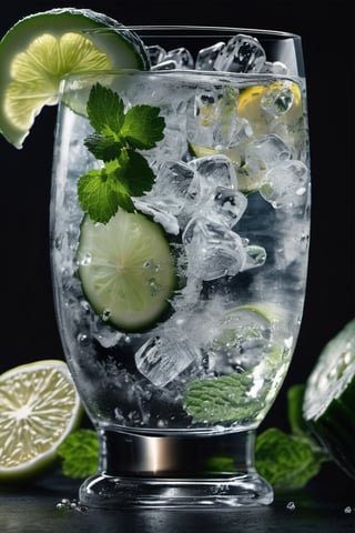 RAW natural photo Of movingt glass of dry gin tonic splash, zoom out to the glass, scratch ice, 
two slices of fresh cucumber and a mint leaf , only one light cenital chimera, day advertising shooting (((infinite black  background))) , realistic photograph, sharp focus, depth of field, shoot, ,side shot, side shot, ultrahd, realistic, vivid colors, highly detailed, perfect composition, 8k, photorealistic concept art, soft natural volumetric cinematic perfect light, NIGHT RACE IN A CIRCUIT, ADVERTISING SHOT
,mecha,robot,cyborg style,cyborg