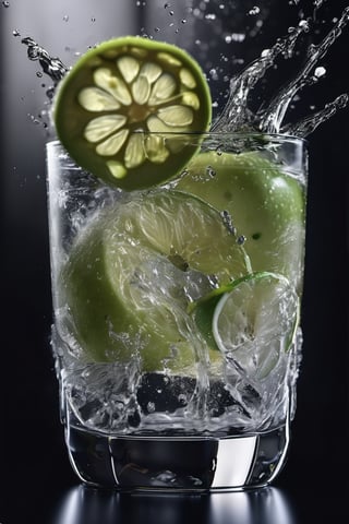 RAW natural photo Of movement glass of dry gin tonic splash, zoom out to the glass, scratch ice, 
two slices of fresh green apple , only one light cenital chimera, day advertising shooting (((infinite black  background))) , realistic photograph, sharp focus, depth of field, shoot, ,side shot, side shot, ultrahd, realistic, vivid colors, highly detailed, perfect composition, 8k, photorealistic concept art, soft natural volumetric cinematic perfect light, NIGHT RACE IN A CIRCUIT, ADVERTISING SHOT
,mecha,robot,cyborg style,cyborg