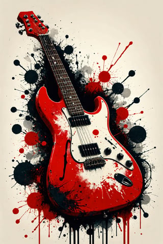 (An amazing and captivating abstract illustration:1.4), english text, text focus, cover, album cover, (red guitar:1.2), black stains, (dripping white paint:1.1), (grunge style:1.4), (colorful and minimalistic:1.3), (2004 aesthetics:1.2),(beautiful vector shapes:1.3), with (the white text "ROCK ON!":1.4), text block. BREAK (red background:1.3), (red theme:1.1), sharp details. BREAK highest quality, detailed and intricate, original artwork, trendy, no humans, vintage, award-winning, artint, SFW,PoP art,japanese art,Ukiyo-e