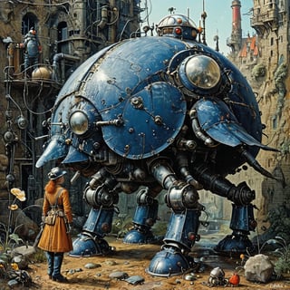 Moebius (Jean Giraud) Style - A picture by Jean Giraud Moebius, ((masterpiece)), ((best quality)), (masterpiece, highest quality), (masterpiece),(extremely intricate all details)、(extremely realistic all Texture) 、glossy Texture、Navy blue heavy mechanical armor resembling a pillbug, designed by Hajime Katoki、1 person、Beautiful female soldier、Multi-legged、Heavyweight、Heavy Armorearms、Ultra-realistic、Full Body Shot、Night view of the bayside industrial area、Spotlight lighting to illuminate characters、crystal clear art style by Moebius