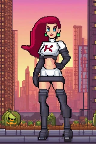 fully body pixel art style image of pkjes character, pixel art style, in a city