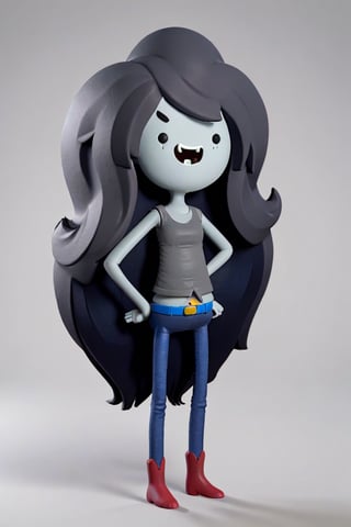 3d model style image of Marceline from Adventure Time cartoon show, open_mouth, no_nose, wearing a cowboy outfit, grey skin color