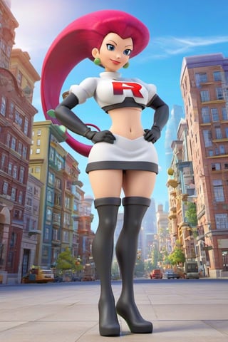 fully body, 3d style image of pkjes character from pokemon, 3d style, wearing sexy clothing, background of city buildings, tall
