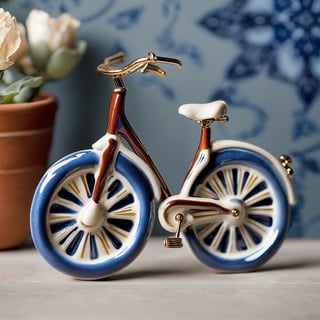 A beautifully crafted ceramic or porcelain figurine of a bicycle