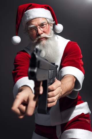 Masterpiece, high resolution, realistic 1 Santa Claus,  with a gun in his hand , shoot with gun, gun,