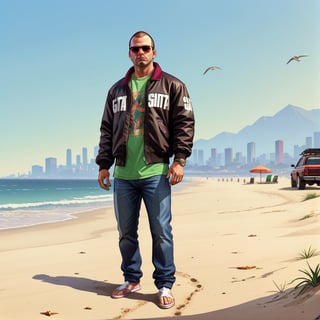 GTA style, 

on a beach,
full body,