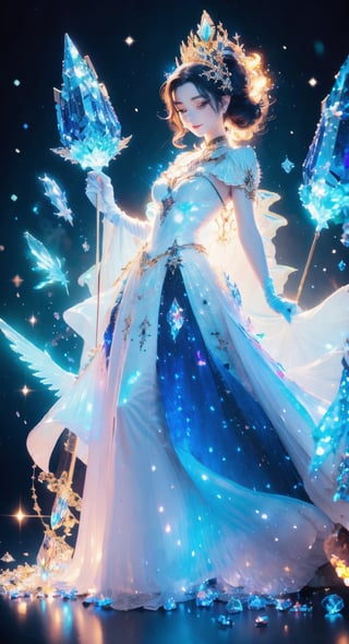 masterpiece, best quality, 1 girl, solo, milky white skin,  ,wrenchfaeflare,  rgb light, crystal splash, starry sky, fantasy, phcrystal