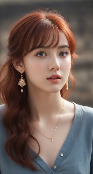 background is greatwall,
18 yo, 1 girl, beautiful uk girl, {beautiful and detailed eyes}, dark eyes, calm expression, delicate facial features, ((model pose)), Glamor body type, (red hair:1.2), simple tiny earrings, simple tiny necklace,very_long_hair, hair past hip, bangs, curly hair, flim grain, realhands, masterpiece, Best Quality, 16k, photorealistic, ultra-detailed, finely detailed, high resolution, perfect dynamic composition, beautiful detailed eyes, ((nervous and embarrassed)), sharp-focus, full_body, cowboy_shot,
