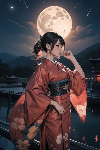 solo,((bishoujo)),(japanses clothes),night_sky,fullmoon,milf,
