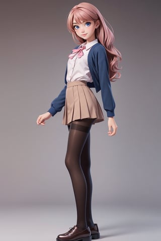 character sheet, student clothes, beautiful, good hands, full body, good body, 18 year old girl body, school shoes, school skirt, school shirt, black shoes, sexy pose, full_body, with small character_sheet, school_uniform, shoes_black, with  school_shoes_black, arcane style, clothes with accessories, denier tights in beige, stockings_colorbeige, brown hair, straight hair, fair skin, light eyes, red flower in the girl's hair,1girl,glitter,shiny,milf,akari watanabe,blue eyes,long hair, realistic, pink hair
