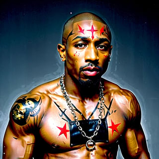 aw0k, (masterpiece:1.2), 1man, ((2pac)), Tupac Shakur, in makeup, halloween style, angry expression, (facial hair:1.2)