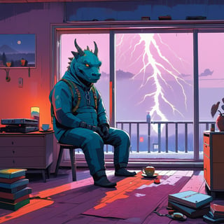 masterpiece, best quality, (((dragon in sleeping wear drinking 1 cup of tea casually))), looking at the camera,real life, art by simon stalenhag, 