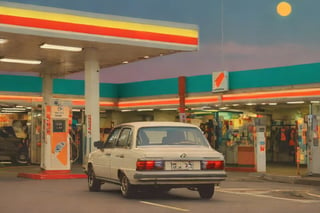 aw0k euphoric style, a car in a gas station 