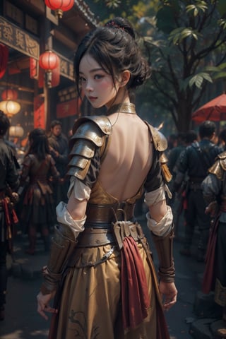 girl wearing ancient china general armor,LinkGirl,FilmGirl,6000,yuhuo,colorful_girl_v2,haruka, realistic, sword on waist, speat at back, 