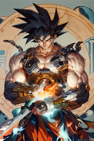 a close up of a person with a sword and armor, concept art inspired by Akira Toriyama, trending on Artstation, shin hanga, human goku, highly detailed portrait of goku, dragon ball artstyle, dragon ball concept art, goku as an asian man, son goku, portrait of goku, dragon ball style, advanced digital anime art, anime style artwork
