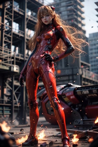 Epic CG masterpiece, Asuka Langley Soryu,hdr,dtm, full ha, charging forward battlefield, the burst meteor, the fierce battle of fighting with his life, 8K, ultra detailed graphic tension, dynamic poses, stunning colors, 3D rendering, surrealism, cinematic lighting effects, realism, 00 renderer, super realistic, full - body photos, super vista, super wide Angle, HD,Asuka Langley Soryu,Asuka Langley Soryu,Asuka Langley Soryu, black with red motorcycle in the background 