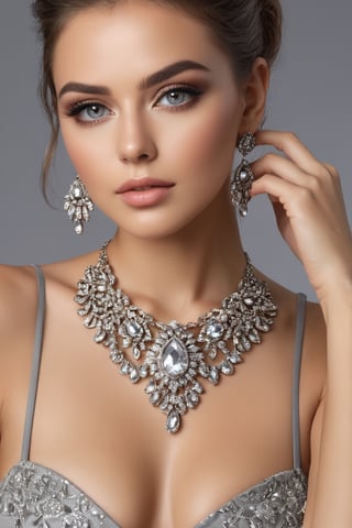Create a yourself as female beauty, high detailed,  blank_background, photo realistic, high quality,ssmiling, wide range of colours.,photo r3al,detailmaster2,((full bady shot)),jewellery,,high heels,gray eyes,great eye details,sun rays,