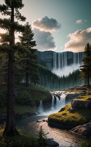 Nature:1.3, waterfalls, (forest:1.3), clouds, detailed landscape, (realistic:1.2), (photorealistic:1.2), (masterpiece), intricate details, best quality, volumetric lighting, 8k, dramatic lighting, infinite focus, atmospheric lighting, artstation, high quality,photorealistic,cosmiclandscapes