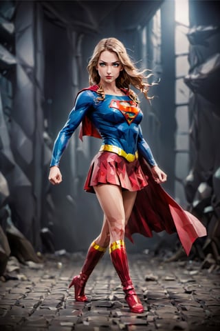 (Beautiful Sasha Calle with supergirl  suit ), (stance pose ready to fight with punch hands), perfect anatomy, (creative background, intricated background), dark and gothic theme, hyper-detailed, intricated, high_res, (intricated details:1.2),cyberpunk style, ,detailmaster2,photo r3al