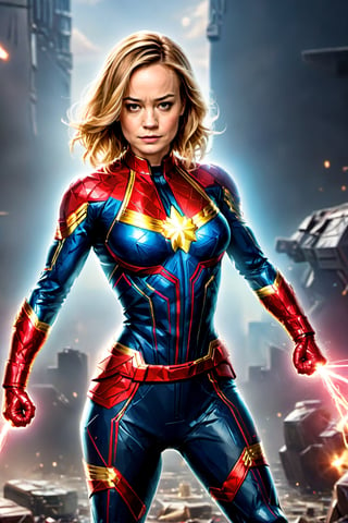 (Beautiful brie larson with captain marvel suit ), (stance pose ready to fight with punch hands), perfect anatomy, (creative background, intricated background), dark and gothic theme, hyper-detailed, intricated, high_res, (intricated details:1.2),cyberpunk style, ,detailmaster2,photo r3al