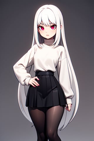 very long beautiful white hair grunge sad goth girl wearing a large full length white sweater and a pleated skirt with dark goth makeup with wide hips and a small waist and black tights on and a cute sexy face,3DMM,