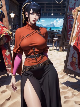 narberal gamma,beach background,ink,Ultra-detail,(highres:1.1),best quality,(masterpiece:1.3),cinematic lighting, sexy breasts, 3DMM, big breasts, full lenth body, long legs, black hair, long_ponytail, black eyes,
realistic, (masterpiece - 1.2),very sexy face and also a sexy  figure  pornstar  with big natural boobs and curvy ass ,8k,highly detailed,ultrarealistic,hyperrealistic,high quality render,high quality,highly detailed background,frilled dress, long skirt, 1 girl,solo, realhands