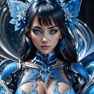 A visually stunning beautiful girl, blue themed abstact art. ultra high resolution, 3D render, a masterpiece in 8k.