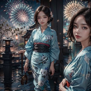 (masterpiece), (ultra detailed), (realistic), (50mm), (prime lens), (highly detailed:1.2), (detailed face), (intricate), xxmix_girl, a woman playing firework (smile to the camera), (sexy japanese yukata), (cinematic, soothing tones), (full body shot), 8K ultra hd realistic colorful skylines with a beautiful osaka  cityscape, riverside, fireworks in the distance, (gradients), (ambient light:1.3), center subject, (cinematic composition:1.3), (HDR:1),1 girl,