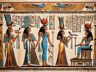 egyptian painting of a group of people with a bird, ancient egypt painting, ancient egypt art, egyptian art, ancient egyptian art, egyptian iconography, egyptian gods, egyptian symbolism, ancient egyptian mural, egyptian mythology, ancient egyptian, egyptian style, kemetic symbolism, egyptian setting, egyptian clothing, ancient egypt, egypt themed art, egyptian, hieroglyphic occult