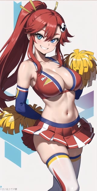 Yoko Littner,jeloibukicheer, Cheerleader, Cheerleader suit, colombian Cheerleader,mischievous grin,Perfect eyes, detailed eyes,Nice eyes,lewd smile,perfect hands, detailed hands, Nice hands,vibrant colors