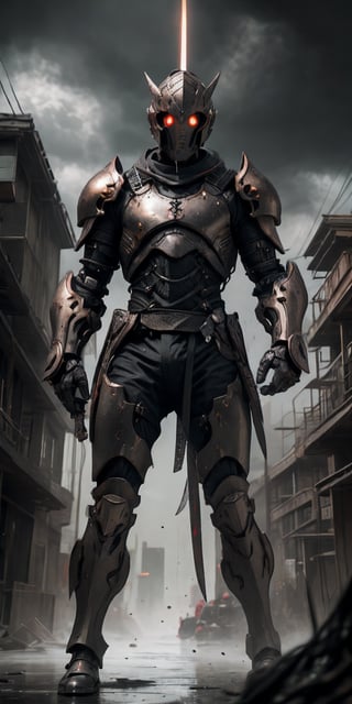 Imagine a mighty man wearing fullbody shining hitech armor. he is using a Japanese-style headgear with a metal lion's head shape, and its eyes blaze with a furious red hue. The man hold a hitech greatsword in his hand properly, poised to face any danger. The sky behind him appears epic, filled with brooding clouds that create a dramatic atmosphere, high detail armored, black carbon colour, rosegold detail part, masterpiece, stunning and baddass, Describe a person holding a large realistic sword with proper grip and posture and ensuring that the depiction accurately portrays the way the sword is being wielded , its intricate details are visibly pronounced, ultra HD, 4k, fog effect, cyberpunk, strom, rain effect, The details of raindrops hitting the fighter's body are very clearly visible, super realistic, mech, shoot from mid range, stunning cinematic lighting