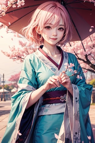 Yuyuko Saigyouji , smile, tree, cherry blossoms, morning vibe, 8K, (warm lighting), high quality , beautiful hands