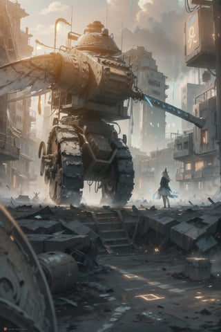 best quality,  extremely detailed,  HD,  8k,  (extremely intricate:1.3),  cinematic lighting,  apocalypse war,  dystopian fantasy world,  The city is dilapidated and dirty,  rainy noon,  imangine the war between human and fairies,  fire smoke everywhere,  The fairies are wailking next to the burned ((tank)),  light grey hair,  dirty fairy ((amor)) dress,  ((dirty)),  ((elf ears)),  ((white glowing wings)),  ((glowing swords)),  medium shot,  mecha, (dirt-stained_clothes:1.5), full body,  GlowingRunes_,  scene the crowd of the Fairies attacking humans as background, ((extremely detailed background)), ((fairies)), jellyfishforest, GlowingRunes_, cyber_asia ,GlowingRunes_,jellyfishforest,cyber_asia 