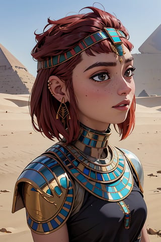 Nimona, (egyptian clothing:1.2), delicate and expensive fabric, ((desert egypt)), (detailed vegetation:1.2), davinchi, ancient art, perfect:1.0