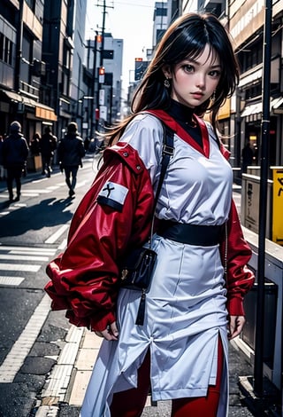 sailor mars , background tokyo, in mafia clothes, model pose