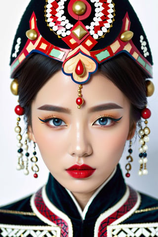 4k, office art, 1girl with black armor, decorated with complex patterns and exquisite lines, k-pop, blue eyes, dark red lips,
