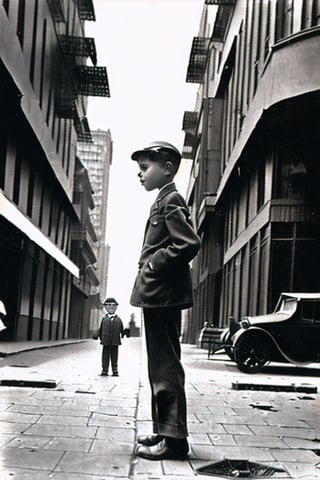 A real life picture of a lonely boy in a big city in 1920