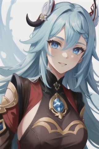 (masterpiece), best quality, expressive eyes, perfect face, perfect eyes, ((best quality)), ((highly detailed)), detailed face, beautiful face, (detailed eyes, deep eyes), girl, (((female))), big deep blue eyes, ((long voluminous hair)), ((white hair)), deep eyes, ((pelt tribal heavy clothes)), poor clothes, fantasy, skinny, dirty face, smile, leather clothes, poor clothes,  brown clothes,shenhe(genshin impact),furina \(genshin impact\),beidoudef