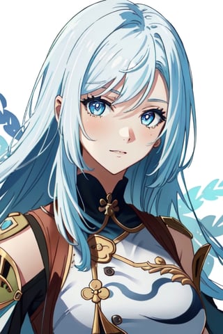 (masterpiece), best quality, expressive eyes, perfect face, perfect eyes, ((best quality)), ((highly detailed)), detailed face, beautiful face, (detailed eyes, deep eyes), girl, (((female))), big deep blue eyes, ((long voluminous hair)), ((white hair)), deep eyes, ((pelt tribal heavy clothes)), poor clothes, skinny, dirty face, smile, character \(series\), character \(series\), leather, fushi_fumetsu, shenhe(genshin impact),