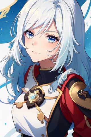 (masterpiece), best quality, expressive eyes, perfect face, perfect eyes, ((best quality)), ((highly detailed)), detailed face, beautiful face, (detailed eyes, deep eyes), girl, (((female))), big deep blue eyes, ((long voluminous hair)), ((white hair)), deep eyes, ((pelt tribal heavy clothes)), poor clothes, skinny, dirty face, smile, leather clothes, shenhe(genshin impact),