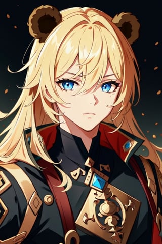 (masterpiece), best quality, expressive eyes, perfect face, perfect eyes, ((best quality)), ((highly detailed)), detailed face, beautiful face, (detailed eyes, deep eyes), male, muscular, big, bear ears, mercenary dress
