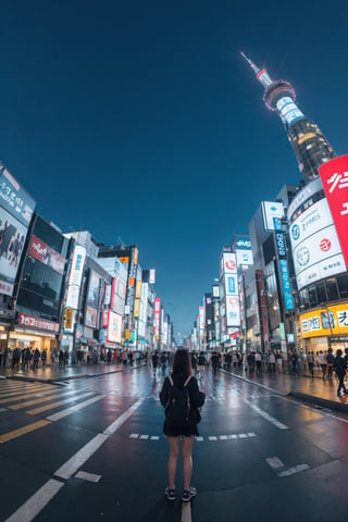 photo, student in tokyo, wide fov, wide field of view, wide angle, hyper maximalist, bright saturated colors, award-winning, masterpiece, detailed, high resolution
