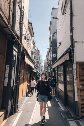 photo, student in tokyo, wide fov, wide field of view, wide angle, hyper maximalist, bright saturated colors, award-winning, masterpiece, detailed, high resolution